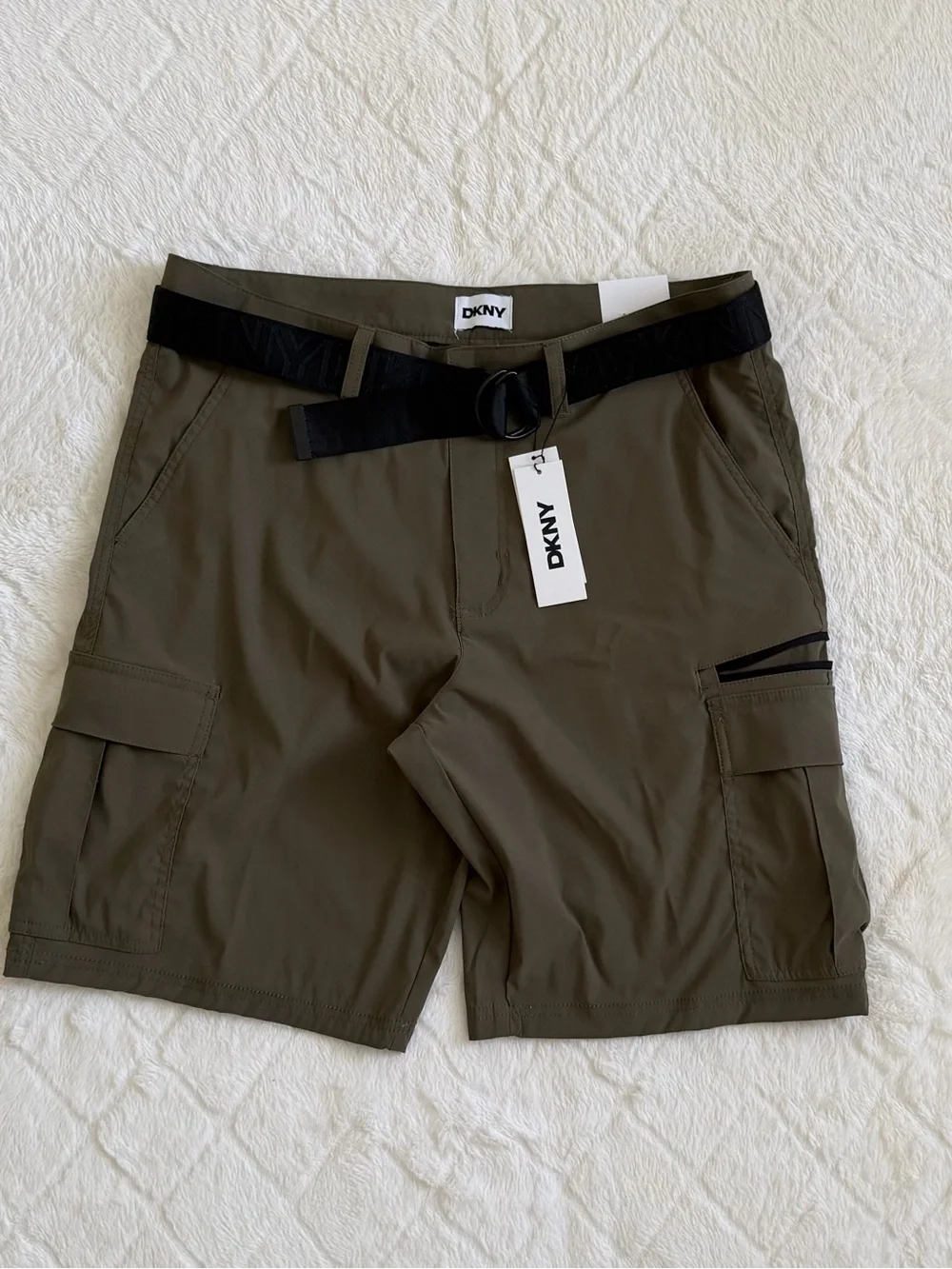 DKNY Olive Green Chinos with Black Logo Web Belt